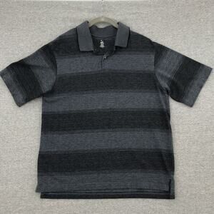 Open Trails Shirt Mens Medium Black Striped Polo Short Sleeve Collared